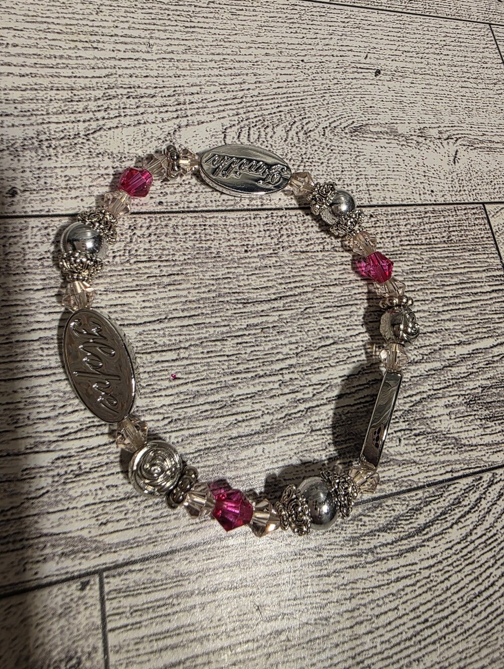 Silver-Tone Bracelet with Pink Crystal Accents